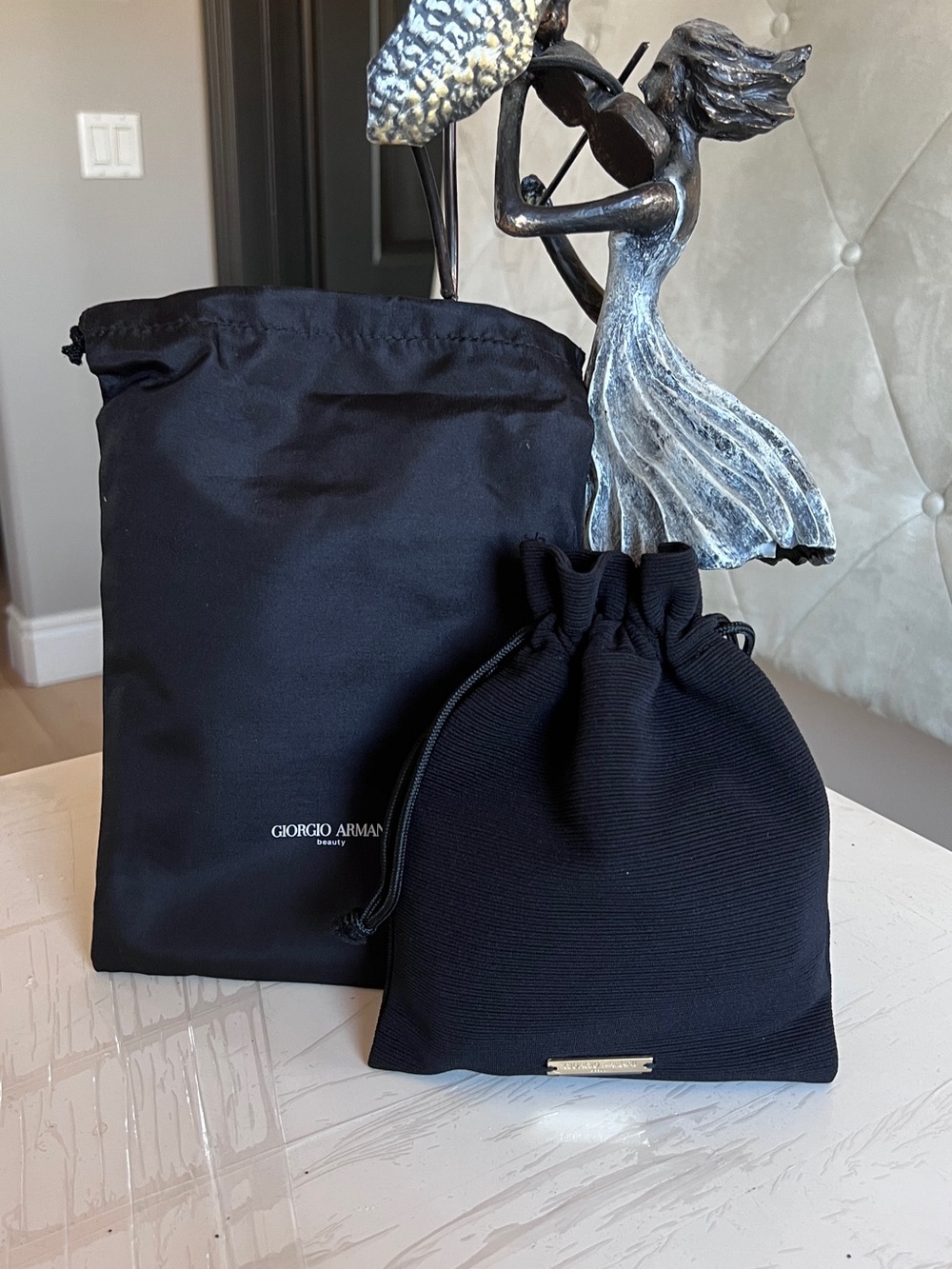 New! 2Pc Giorgio Armani Black cosmetic Drawstring Pouch